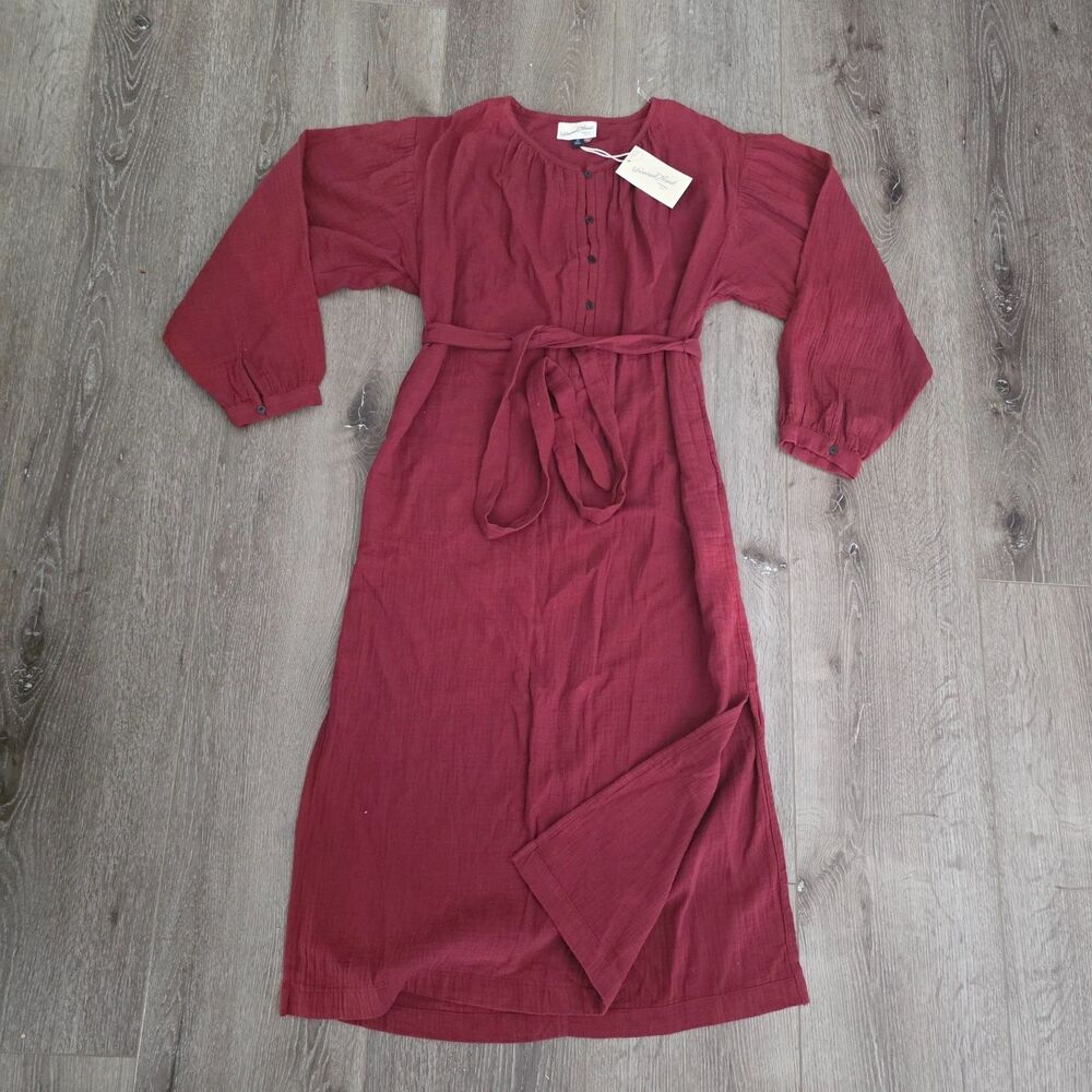 Universal Thread Burgundy Cotton Gauze Belted Shift Maxi Dress XS NWT